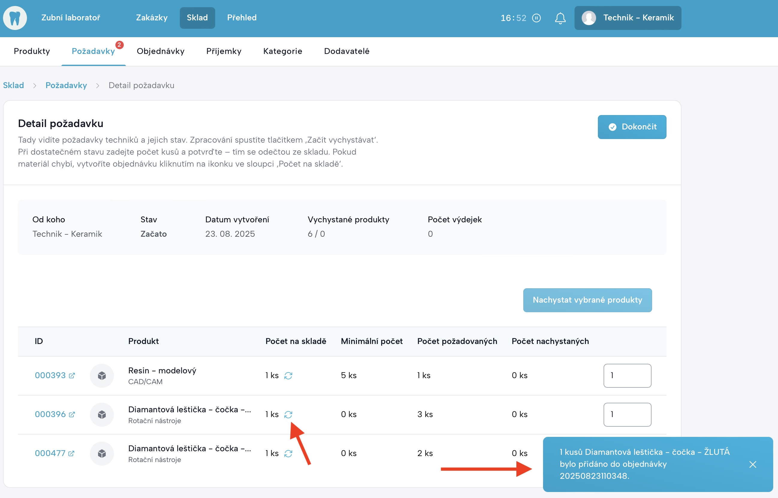 Jak se z detailu požadavku vytváří objednávka