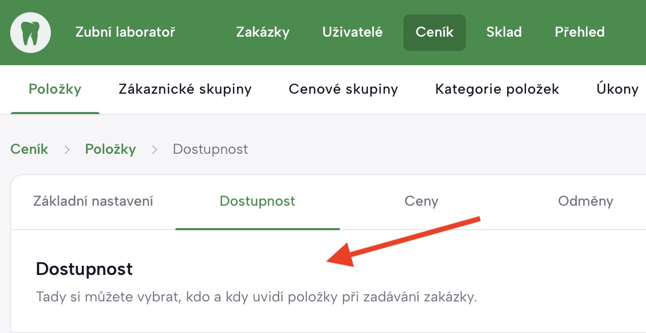 Obrazovka s textovou nápovědou v aplikaci MyDentLab
