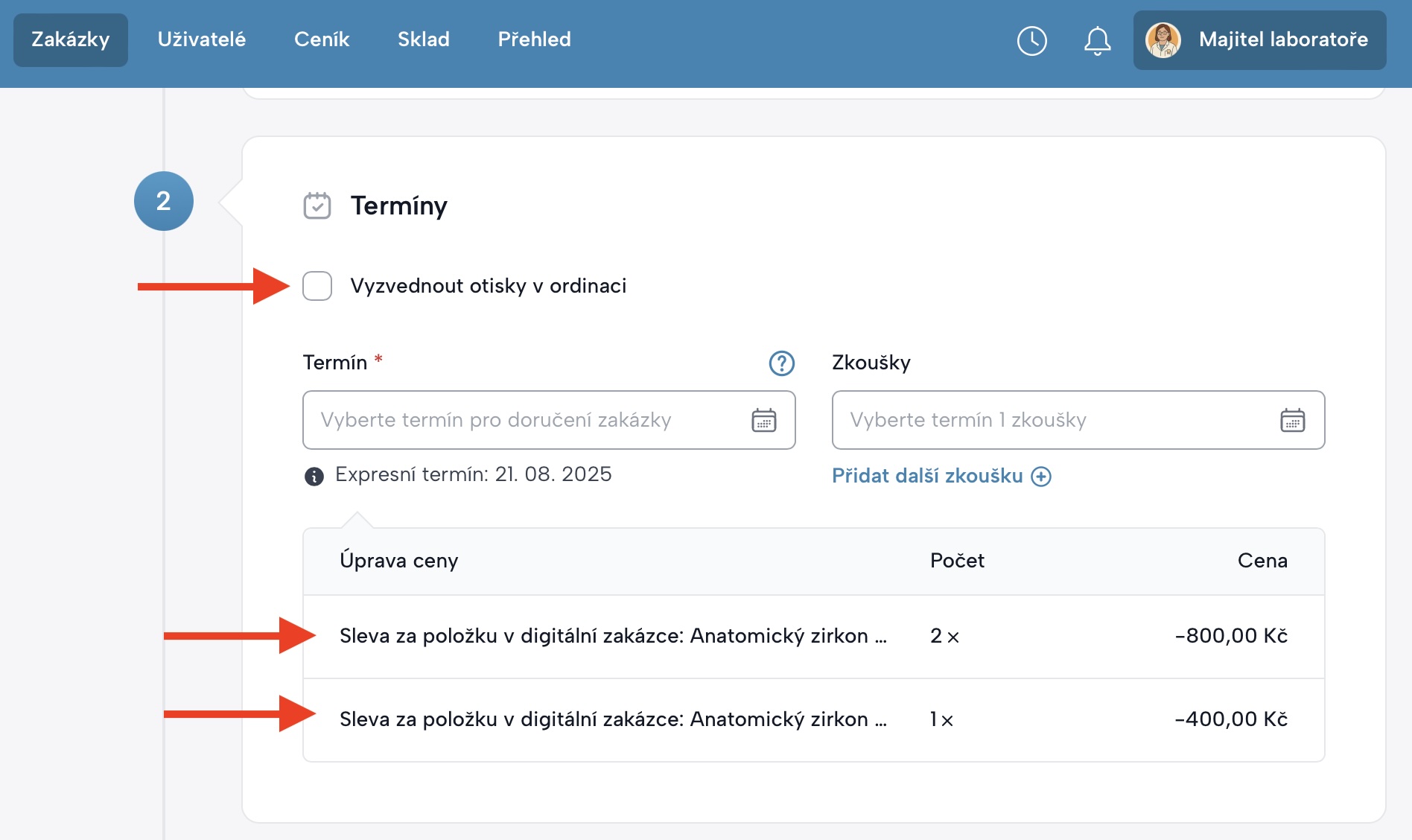 Obrazovka z detailu zakázky, kde je viditelná automaticky aplikovaná sleva pro digitální zakázku