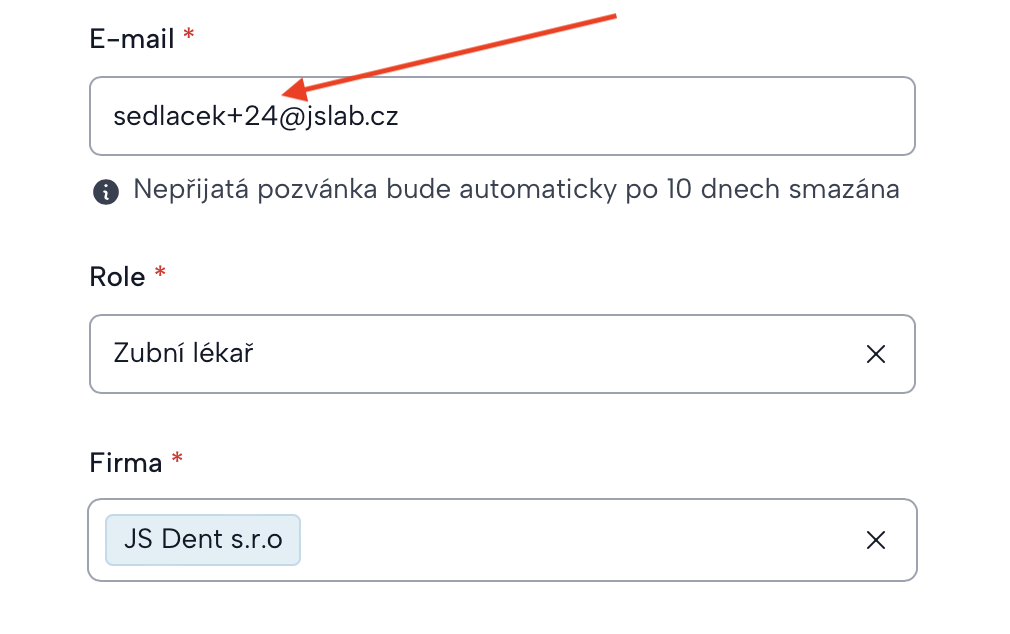 Vytvoření účtu za lékaře