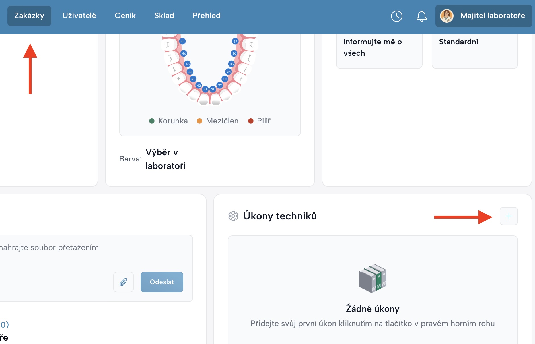 Obrazovka detailu zakázky s možností přidání úkonu